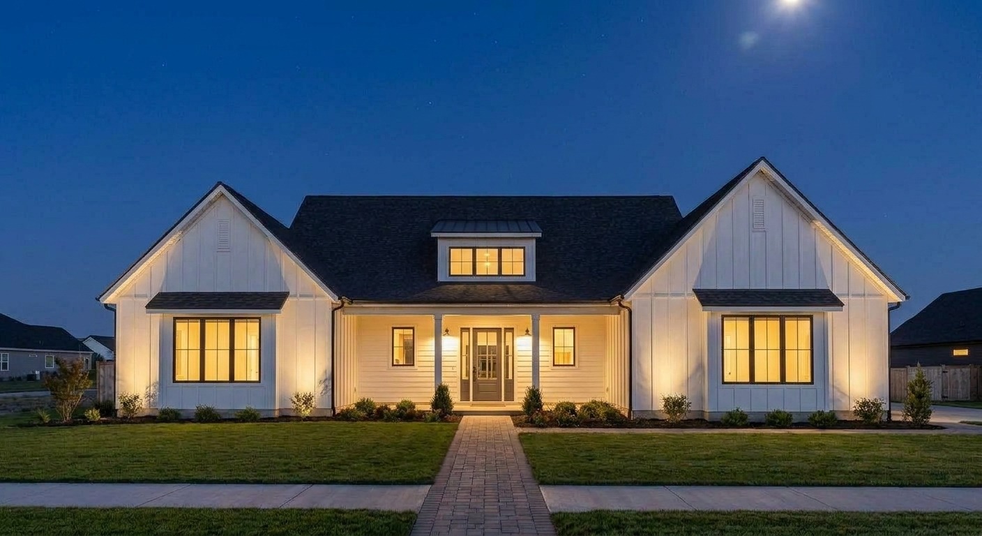 A rental home at dusk with a new roof